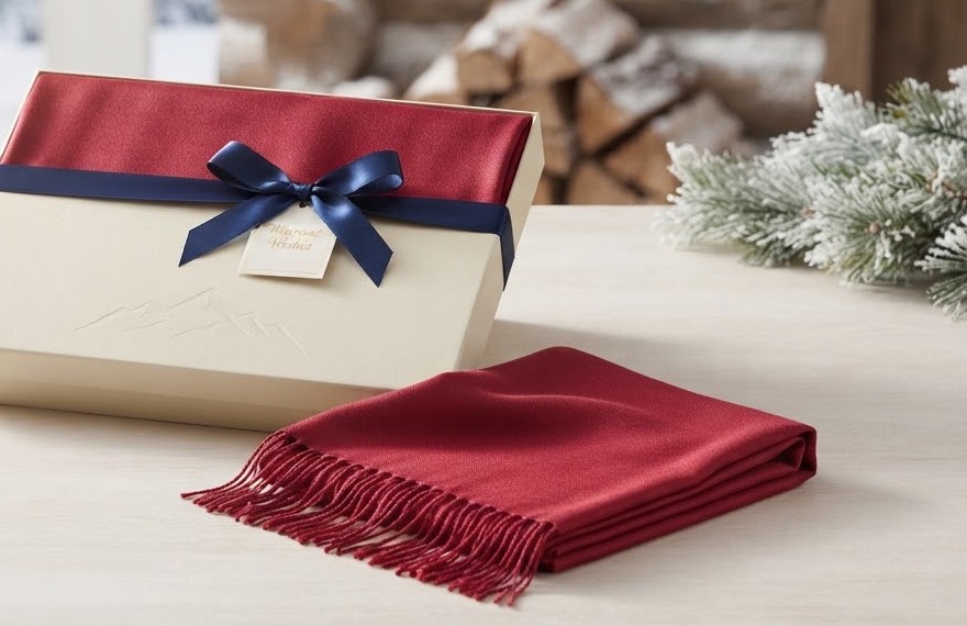 Crimson Silk-Pashmina Scarf — Gift Boxed